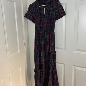 Sugarlips Blue and Red Tartan Tiered Maxi shirt dress